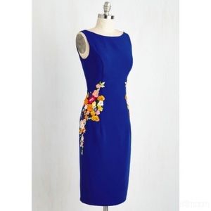 Chi Chi London Cheerily Beloved cobalt blue sheath
floral embroidered dress